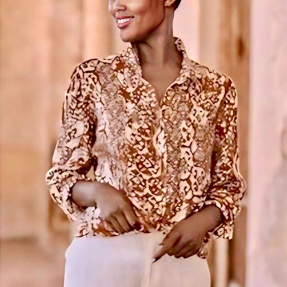 Garnet Hill 100% Linen Button-Down Rust/White Abs… - image 1